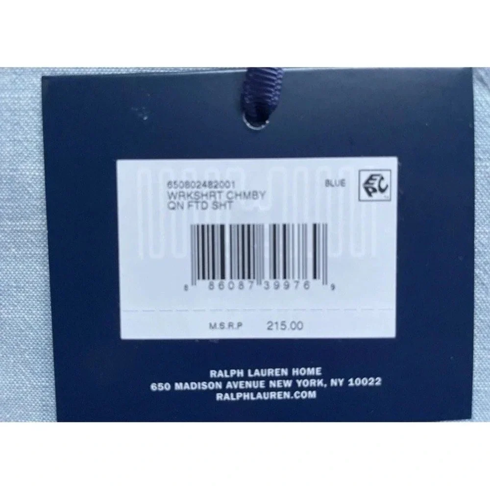 New Ralph Lauren Flat & Fitted Sheet Queen Workshirt Chambray Sheet Set - Picture 4 of 7
